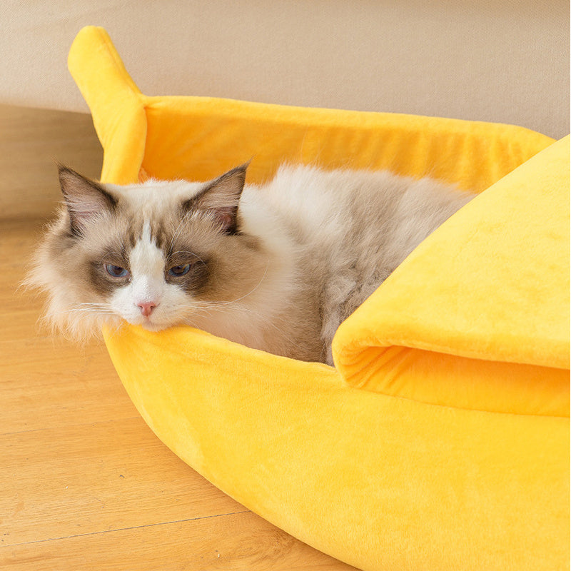 Banana Shaped Pet House, Banana Shaped Cat House. Semi Enclosed Cat Bed.