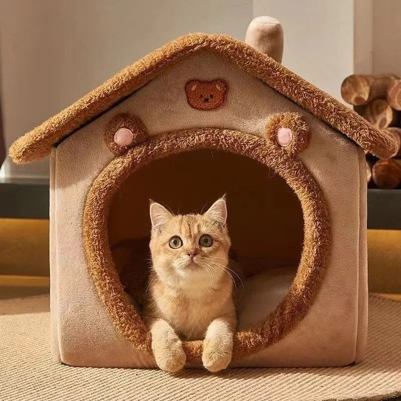 Foldable Pet House Removable Washable Cat Bed Indoor Warm Dog with Pet Bed House.