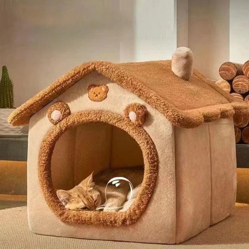 Foldable Pet House Removable Washable Cat Bed Indoor Warm Dog with Pet Bed House.