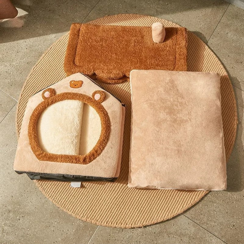 Foldable Pet House Removable Washable Cat Bed Indoor Warm Dog with Pet Bed House.